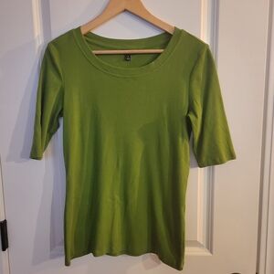 Banana Republic Olive Green Scoop Neck Elbow Sleeve Tee